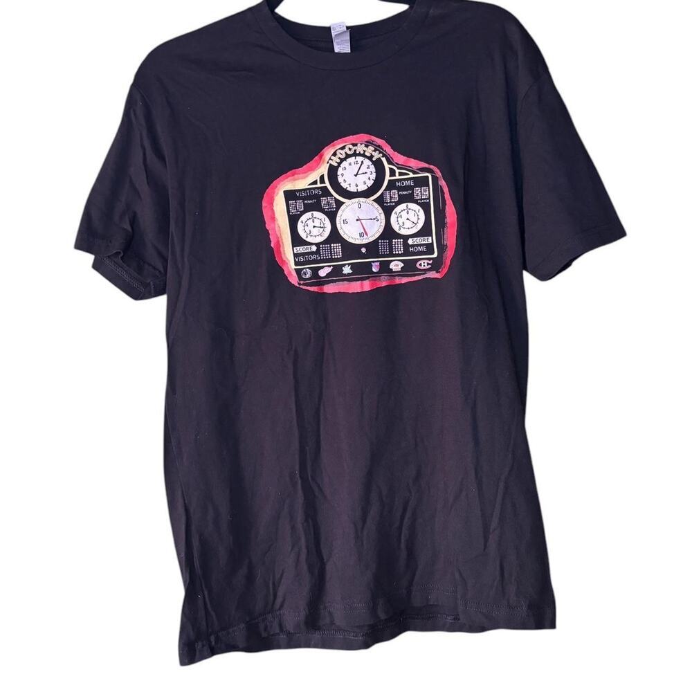 Black/Red Vintage Inspired Hockey Graphic Tee with Clocks Symbols